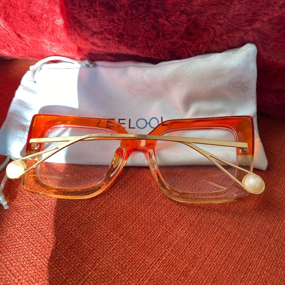 Zeelol, Orange squared oversized frames, pearl handle
